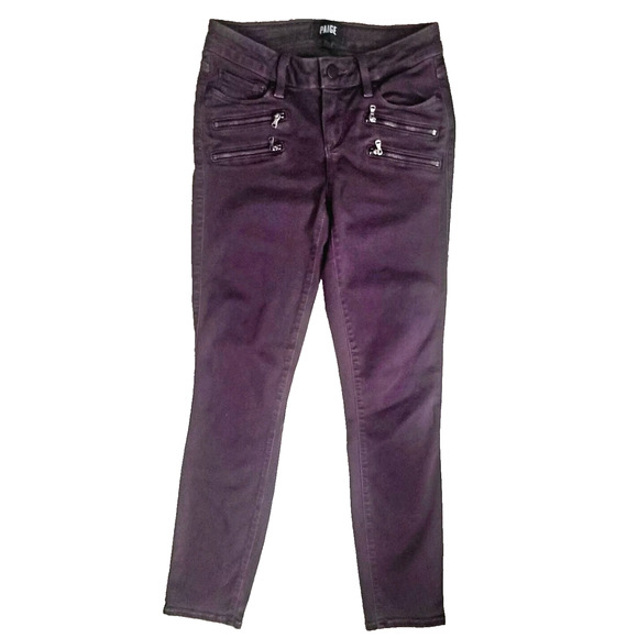 Paige Jeans Edgy Moto High Rise Ankle Skinny Jeans Double Zipper Sz 26 Mulberry - Picture 3 of 8